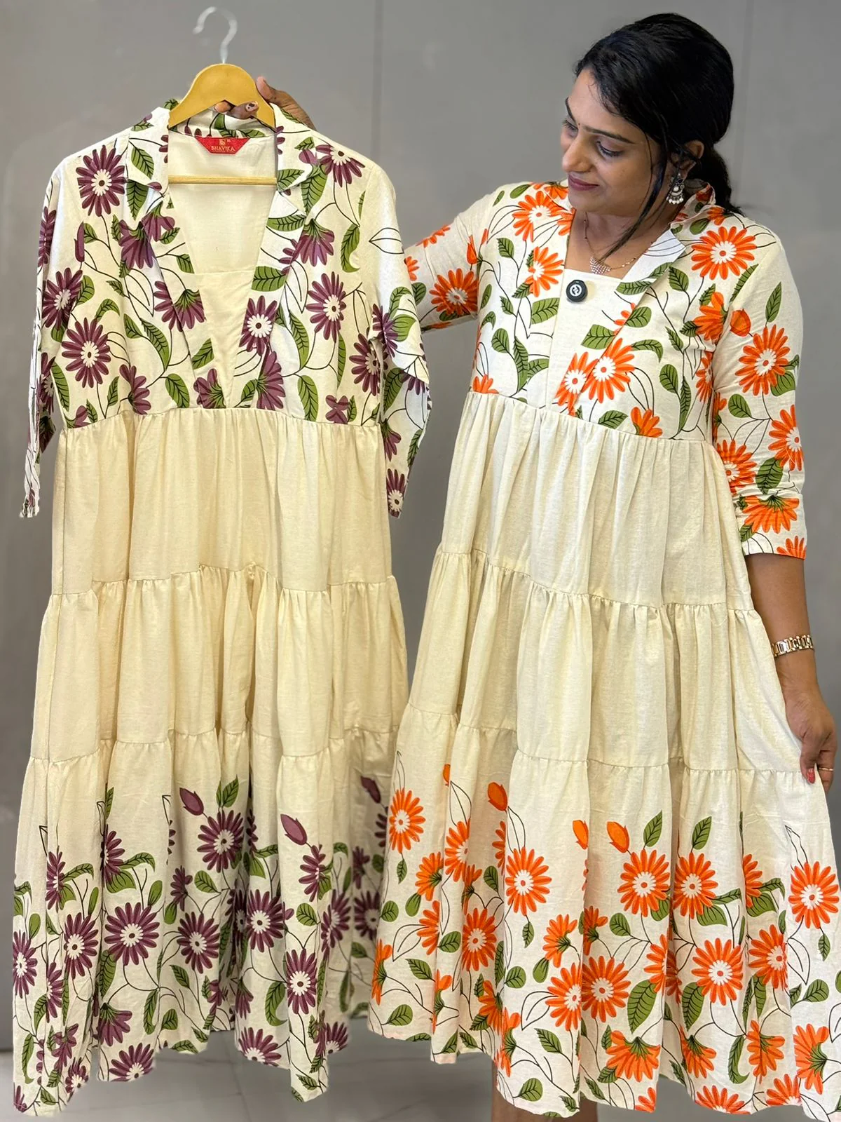 Cream Cotton Frocks - Image 4